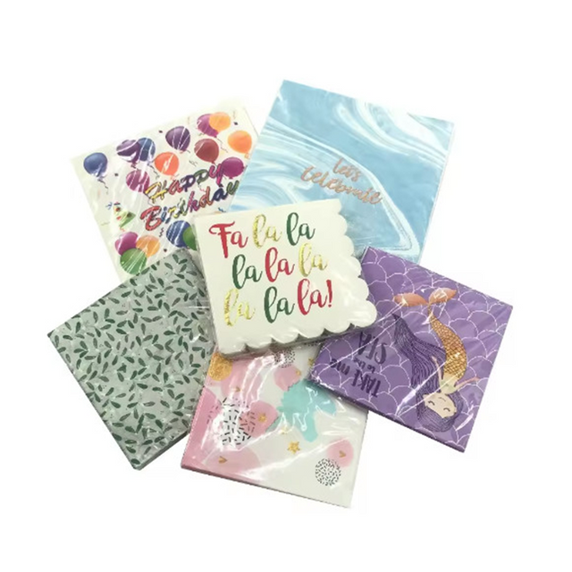 High Quality Custom Printed 1-Ply Virgin Wood Pulp Napkins Bag Style for Wedding Cocktail Pet Bar Event