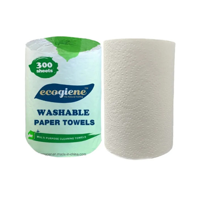 Commercial paper towel rolls stacked in a warehouse